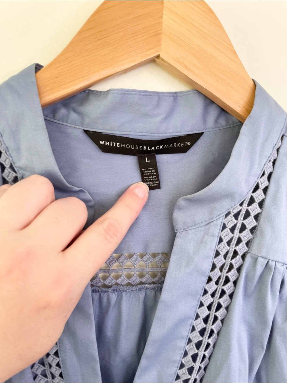 White House Black Market Embroidered Poplin Longsleeve Shirt L Large Slate Blue - Picture 9 of 10